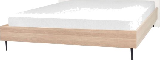 Seng med lamellramme Millay Hvit lyst tre svart/Polyester Hvit lyst treverk svart/polyester 180x200 cm