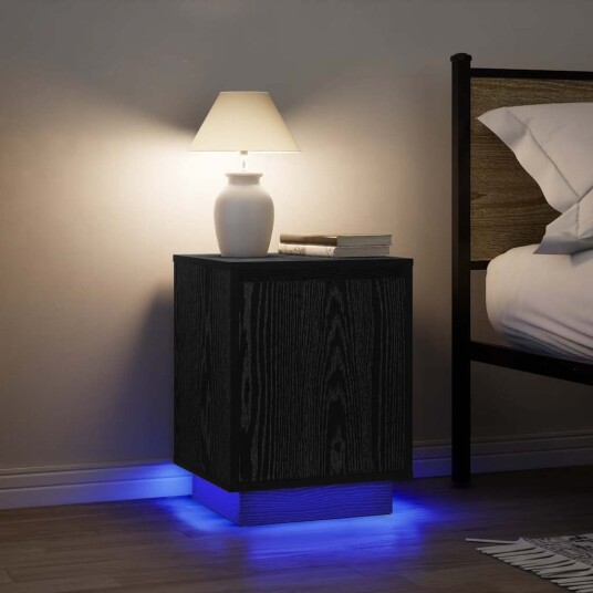 Nattskap med LED lys 2 stk svart 38x34x50 cm Nattskap med LED lys 2 stk svart 38x34x50 cm