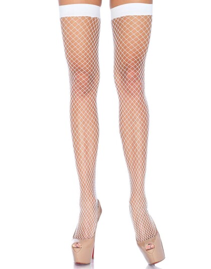Leg Avenue Hvite Nettingstrømper med Mellomstore Diamanthull