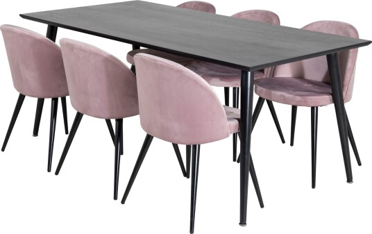 Dipp Spisegruppe 180 cm Rektangulær med 6 Velvet Stoler Sort