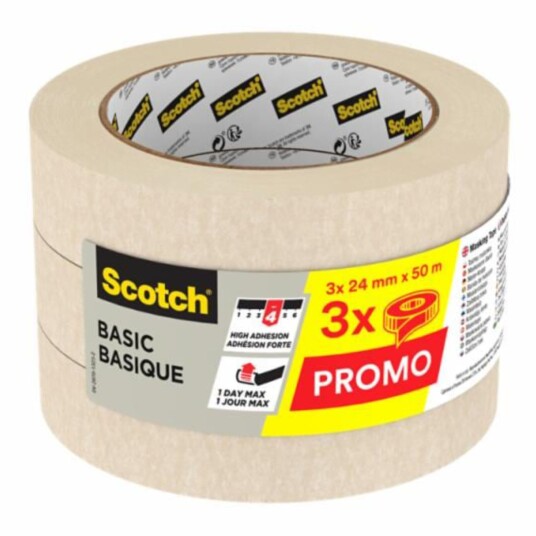 Scotch Basic Maskeringstape 24mm x 50m Beige 3 pk Scotch Basic Maskeringstape 24mm x 50m Beige 3 pk