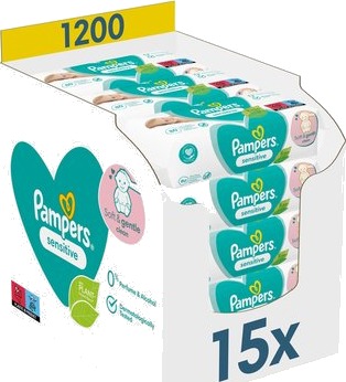 Pampers Våtservietter Sensitive 15 x 80 stk. (1200 våtservietter)