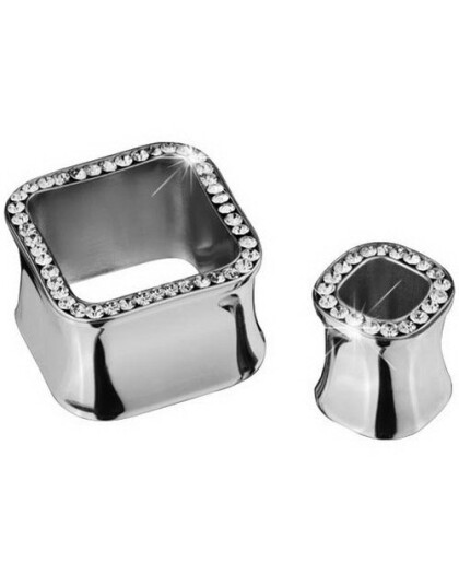 Firkantet Tunnel Piercing med Stener Stål 12 mm