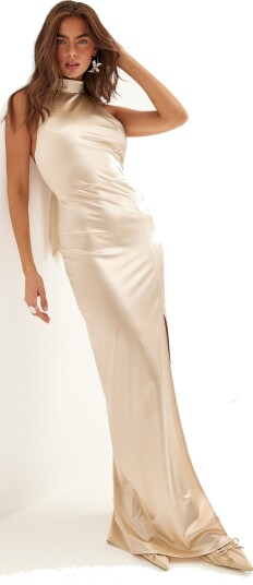 Bubbleroom Occasion Stretch Satin Halterneck Gown Bubbleroom Occasion Stretch Satin Halterneck Gown