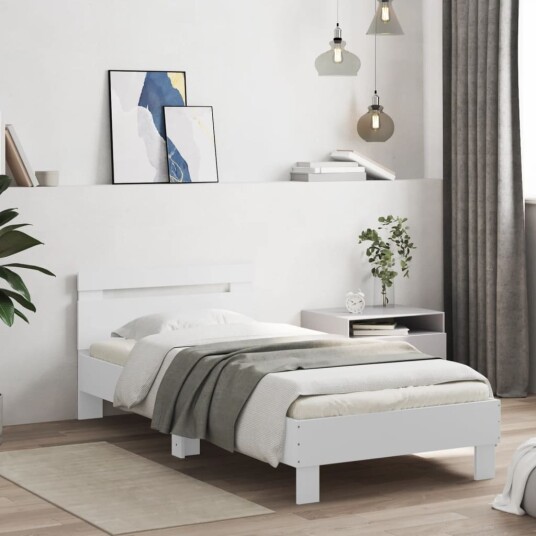 vidaXL Sengeramme med hodegavl hvit 90x200 cm konstruert tre 8721012238831
