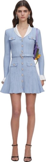 Self-Portrait Ribbed knit mini dress M blå dame