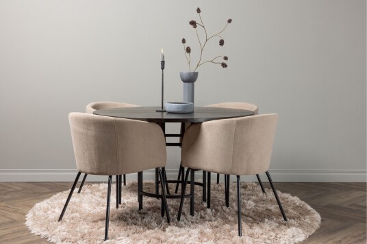 Venture Home Copenhagen Matgruppe 115 cm Rund med 4 Berit stoler Beige