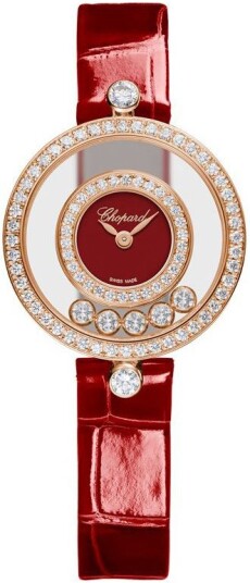 Chopard Dameklokke 203957 5210 Happy Diamonds Rød/Lær Ø26 mm