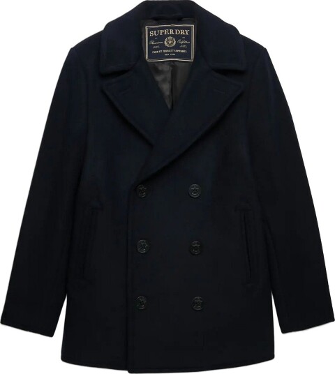 Superdry Merchant Wool Blend Pea Coat ECLIPSE NAVY M