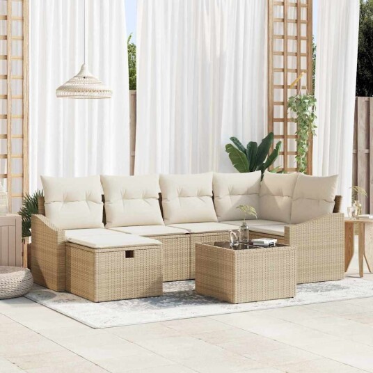 Hagesofa Set med pute med lagring 7 pcs Beige og krem