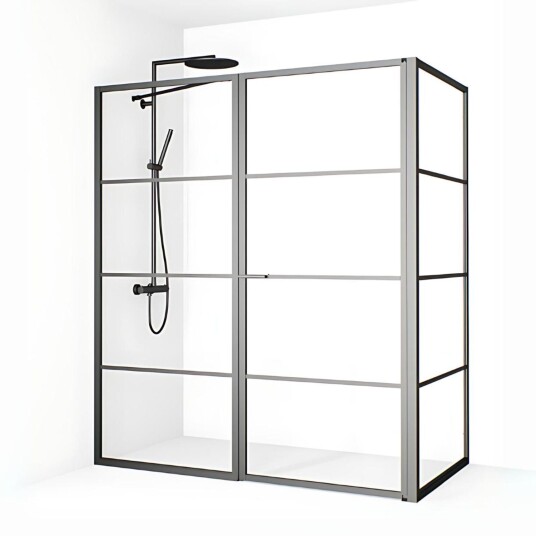 Macro Design Empire Dusjhjørne L med Sprosser Gunmetal / 76x75+98cm Macro Design Empire Dusjhjørne L med Sprosser Gunmetal / 76x75+98cm
