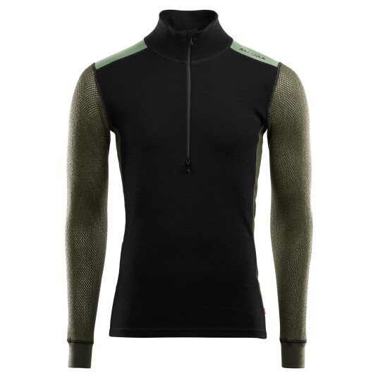 Aclima WoolNet Hybrid Mock Neck Man Jet Black/Olive Night/Dill L, Jet Black / Olive Night / Dill