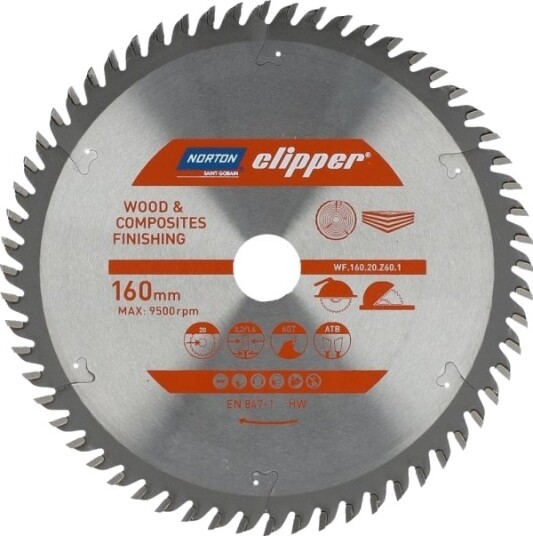 Norton Clipper Norton Sirkulsag 160 Mm X 20 Mm X 60Z Tre Og Kompositter Atb (2,2 / 1,6) N70184608089