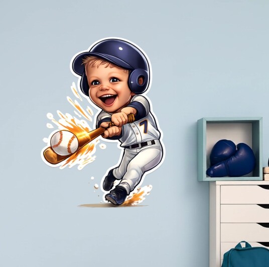 Personlig Veggklistremerke   Morsomme Sporter   Baseball   AI Veggklistremerke   Hvit vinyl