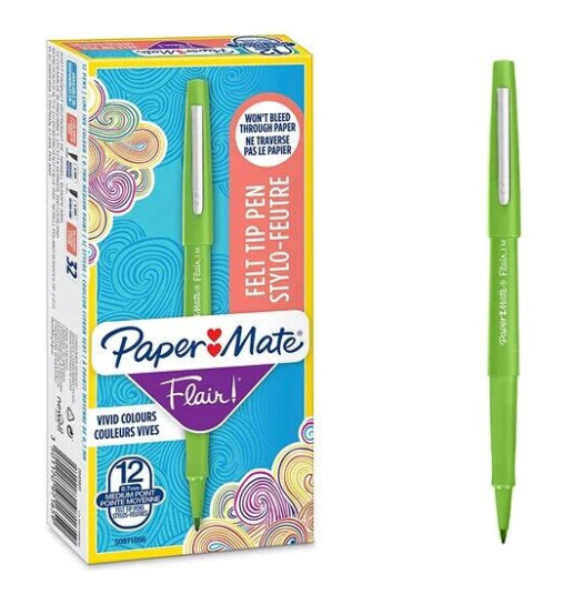 Paper Mate Flair filtpenner | Middels punkt (0,7 mm) | Lime | 12 Stk