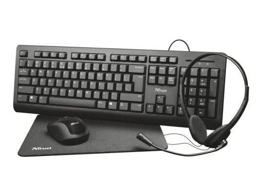 Trust Primo 4 in 1 Home Office Set USB Tastatur Mus Hodetelefon Musepute