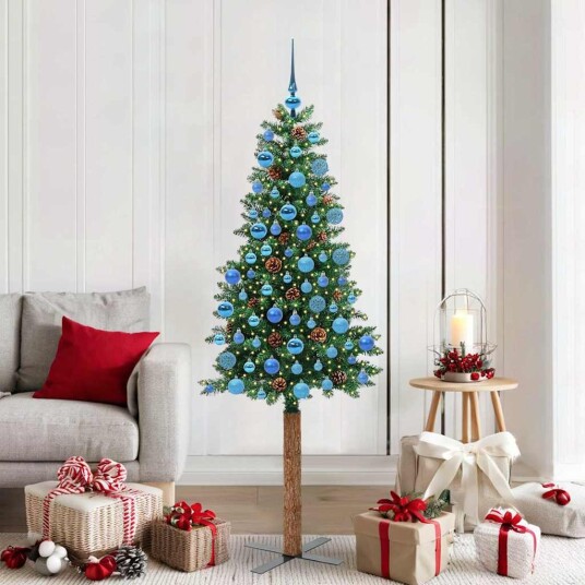 Slim juletre med 300 LED grønn 180 cm PVC og Massivt Furu tre Slim juletre med 300 LED grønn 180 cm PVC og Massivt Furu tre
