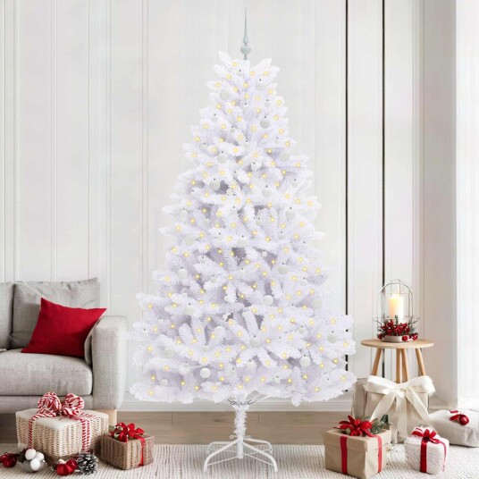 vidaXL Kunstig sammensatt juletre med 300 LED Hvit 240 cm PVC og stål