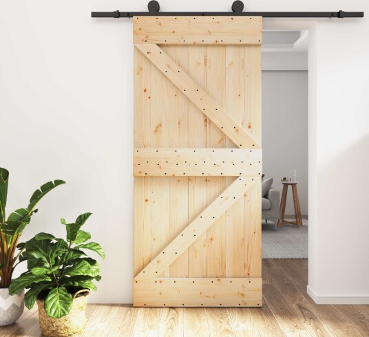 vidaXL Skyvedør Naturlig og svart 95 x 210 cm Massiv Furu Tre vidaXL Skyvedør Naturlig og svart 95 x 210 cm Massiv Furu Tre