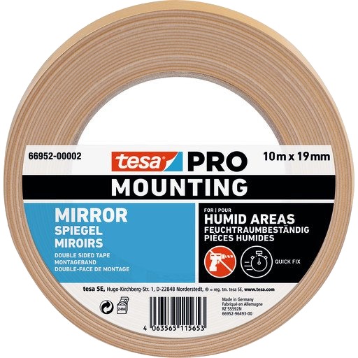 Tesa PRO 10m x 19mm Fuktresistent Monteringstape for Speil og Tyngre Gjenstander