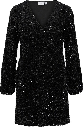 Vila   Midikjole Vifaith V Neck Wrap L/S Dress/Vol   Svart