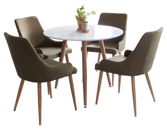 Venture Design Polar & Plaza spisegruppe Hvit/grønn 4 st stoler & bord 90 cm