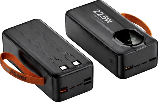 SiGN Kraftig Powerbank med Innebygde Kabler, 30000mAh Svart SiGN Kraftig Powerbank med Innebygde Kabler, 30000mAh Svart
