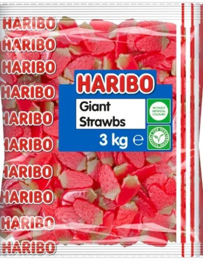 3 kg Haribo Giant Strawbs Kjempestor Pose med Jordbær Vingummi