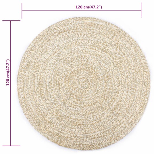 vidaXL Håndlaget teppe jute hvit og naturlig 120 cm