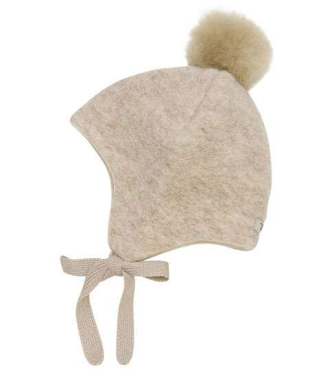 Huttelihut Sand Melange Bonnet Ull Alpaca Pompom 62 68