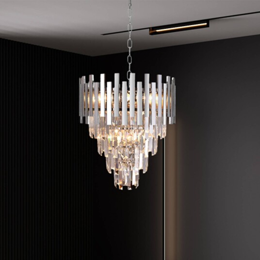 Eko-Light Pendellampe Aspen metall kromfargede glasskrystaller høyde 50 cm