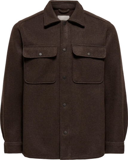 ONLY & SONS Onsash Ovr Woolen Look Pkt Ls Shirt Noos   Brown   L