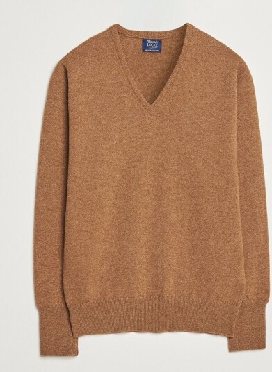 William Lockie Rob Lambswool V Neck Savannah