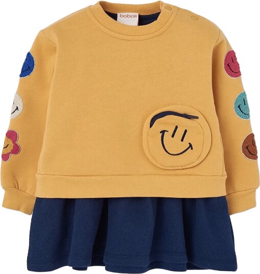 Boboli Fleece Combined Dress For Girl Bci MUSTARD 110