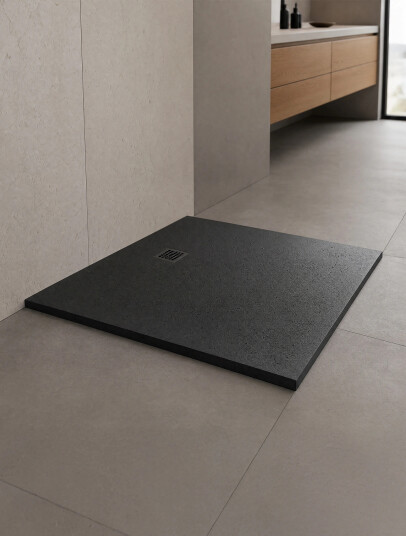 MORI™ Dusjkar | Ultra-flat Kvadratisk Utgave | Sort | Naturstein - 90x90x3