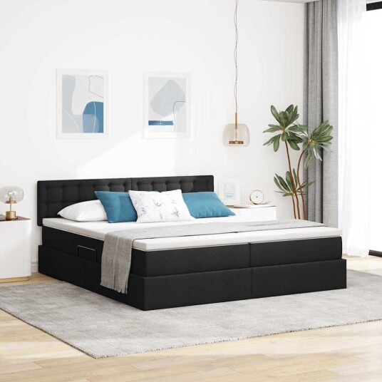LED lagringseng med madrass Svart 200 x 200 cm Stoff