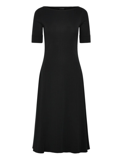 Lauren Ralph Lauren Rib Knit Stretch Cotton Midi Dress Black XS