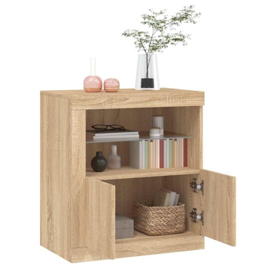 vidaXL Skjenk med LED-lys sonoma eik 60,5x37x67 cm