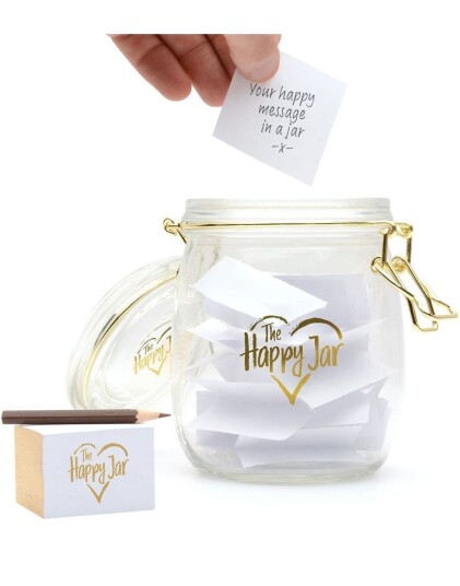 Gifts Tomorrow The Happy Jar Glasskrukke med Lykkelige Minner Kommer med Lapper og Blyant