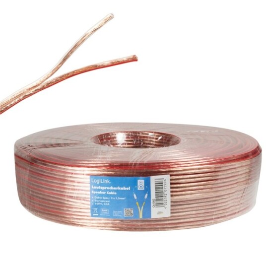 LogiLink 100m Høyttalerkabel 2x1,5 Transparent