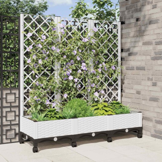 vidaXL Hageplanter med espalier og hjul Hvit 120 x 40 x 131,5 cm PP