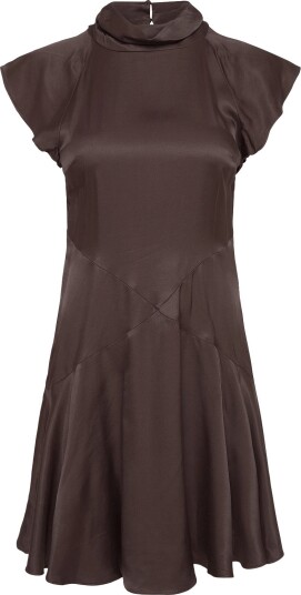 Topshop Tscilly Sation Flippy Hem Mini Dress Wvn - CHOCOLATE BROWN - 38