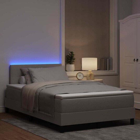 Box Spring Seng med Madrass & LED Taupe 120x190 cm Stoff Box Spring Seng med Madrass & LED Taupe 120x190 cm Stoff
