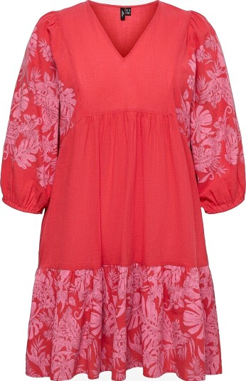 Vero Moda Curve Tunika vmcTippe Tropa 3/4 Tunic Rød