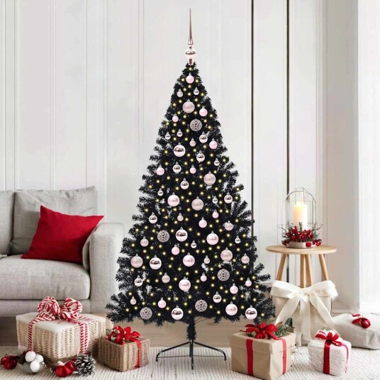 Kunstig Forhåndsopplyst Juletre med 300 LED Svart 180 cm PVC