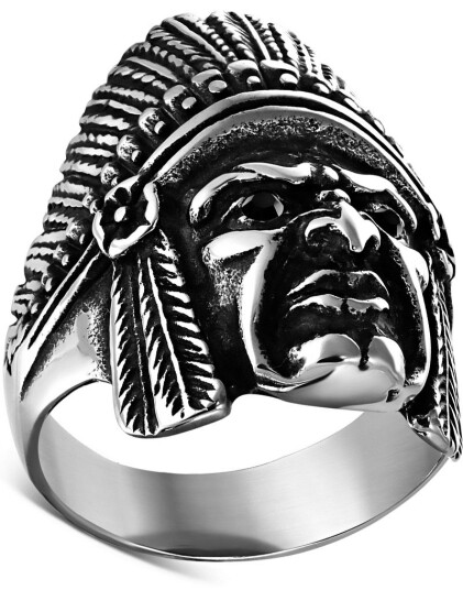Indianerhøvdingen Sølvfarget Stålring med Svarte CZ Stener 63 x 20,10 mm