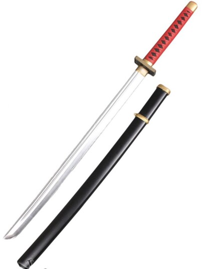 Svart Katana med Slire og Rødt Håndtak 101 cm Cosplaysverd