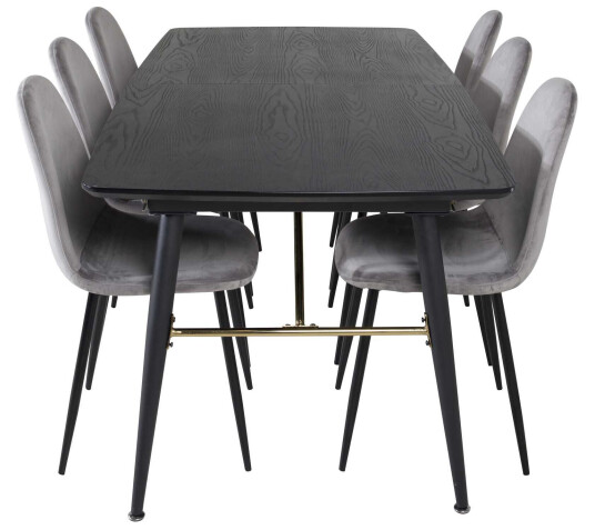 Venture Design Black Veneer & Polar spisegruppe Svart/grå 6 st stoler & bord 180 x 85 cm