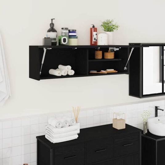 Veggskap til baderom svart 100x25x30 cm konstruert tre Veggskap til baderom svart 100x25x30 cm konstruert tre