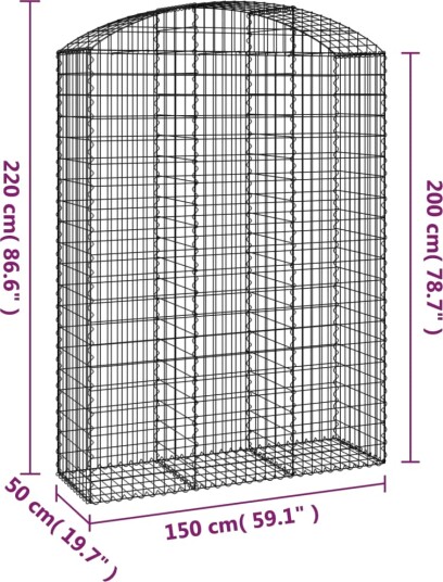 vidaXL Gabionkurv buet 150x50x200/220 cm galvanisert jern
